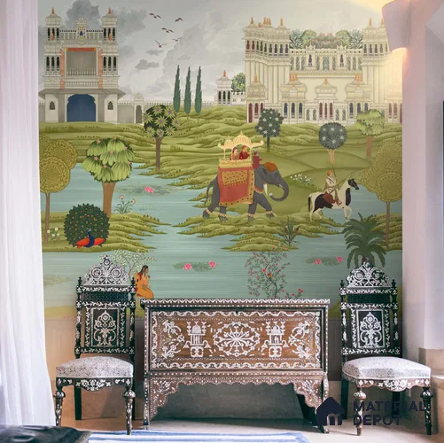 Bharat, Rich Indian Scenic Wallpaper, Customised Sukoon Series Handmade Patterned Design (Customised Size Wallpaper)