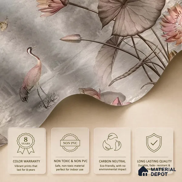 Big Lotus Leaves, Premium Indian Wallpaper Design, Customised Indrani Series Handmade Florals Design (Customised Size Wallpaper )