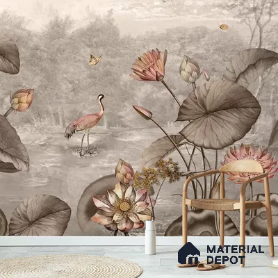 Big Lotus Leaves, Premium Indian Wallpaper Design, Customised Indrani Series Handmade Florals Design (Customised Size Wallpaper )