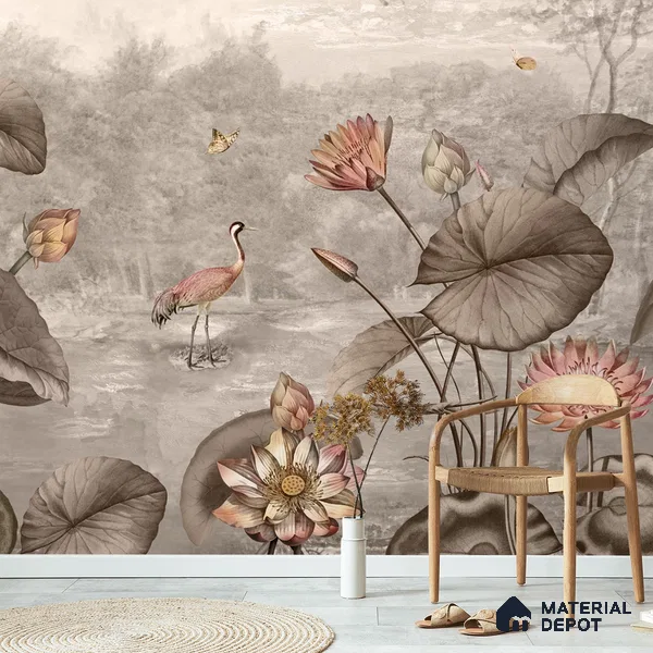 Big Lotus Leaves, Premium Indian Wallpaper Design, Customised Indrani Series Handmade Florals Design (Customised Size Wallpaper )