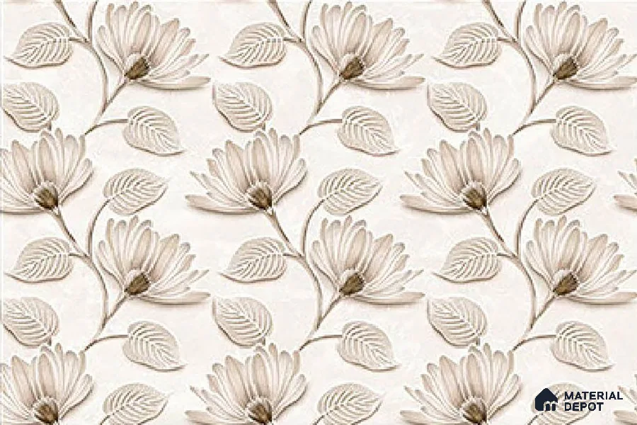 TL 01910 B Flowery Cream Highlighter 18 x 12 inch Glossy Finish Ceramic Wall Tile - 6 mm