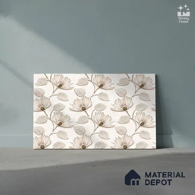 TL 01910 B Flowery Cream Highlighter 18 x 12 inch Glossy Finish Ceramic Wall Tile - 6 mm