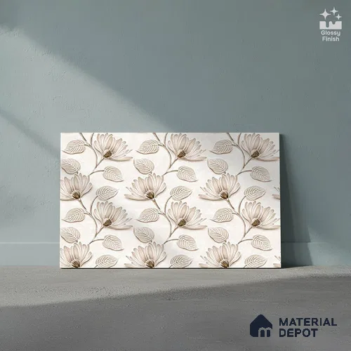 TL 01910 B Flowery Cream Highlighter 18 x 12 inch Glossy Finish Ceramic Wall Tile - 6 mm