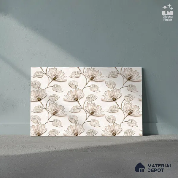 TL 01910 B Flowery Cream Highlighter 18 x 12 inch Glossy Finish Ceramic Wall Tile - 6 mm