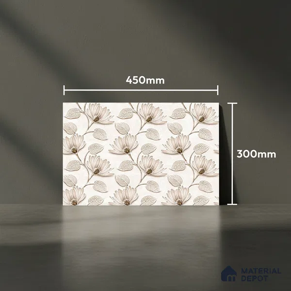 TL 01910 B Flowery Cream Highlighter 18 x 12 inch Glossy Finish Ceramic Wall Tile - 6 mm
