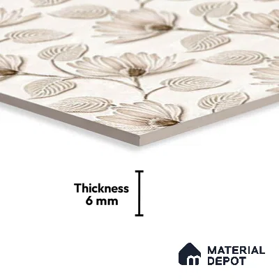 TL 01910 B Flowery Cream Highlighter 18 x 12 inch Glossy Finish Ceramic Wall Tile - 6 mm