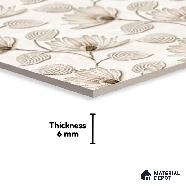 TL 01910 B Flowery Cream Highlighter 18 x 12 inch Glossy Finish Ceramic Wall Tile - 6 mm
