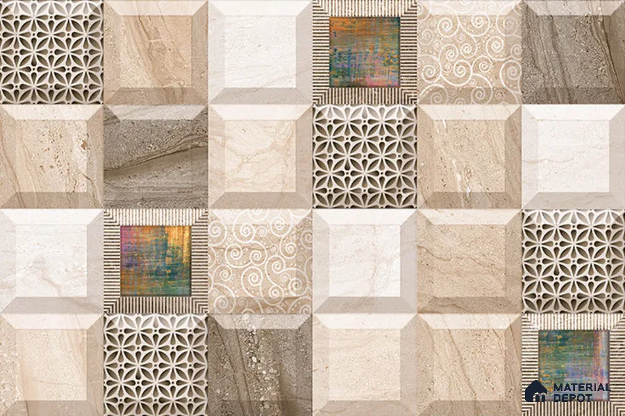 TL 01897 B White & Beige Highlighter 18 x 12 inch Glossy Finish Ceramic Wall Tile - 6 mm