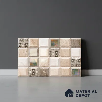 TL 01897 B White & Beige Highlighter 18 x 12 inch Glossy Finish Ceramic Wall Tile - 6 mm