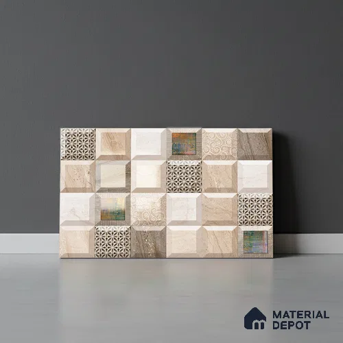 TL 01897 B White & Beige Highlighter 18 x 12 inch Glossy Finish Ceramic Wall Tile - 6 mm
