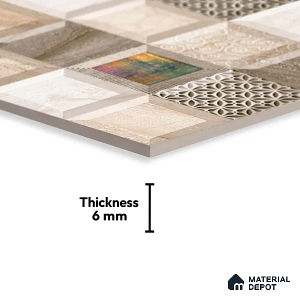 TL 01897 B White & Beige Highlighter 18 x 12 inch Glossy Finish Ceramic Wall Tile - 6 mm