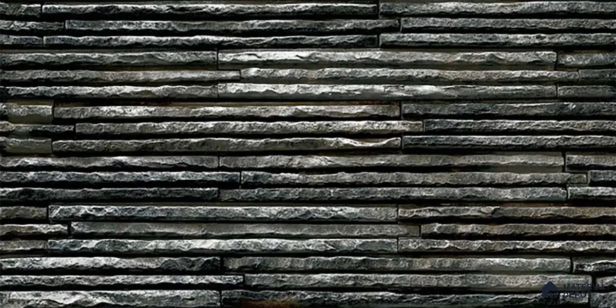 TL 00087 Black 2 ft x 1 ft Stacked Stone Punch Finish Vitrified Wall Cladding Elevation Tile - 9 mm