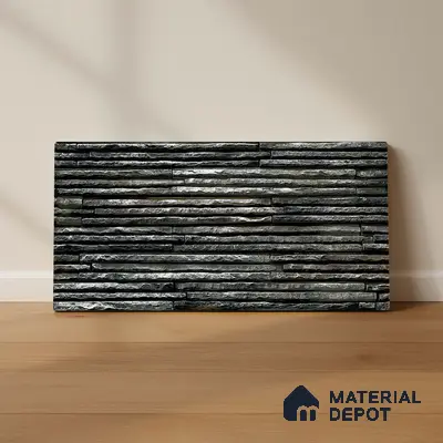 TL 00087 Black 2 ft x 1 ft Stacked Stone Punch Finish Vitrified Wall Cladding Elevation Tile - 9 mm