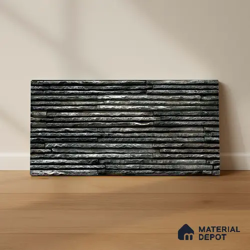 TL 00087 Black 2 ft x 1 ft Stacked Stone Punch Finish Vitrified Wall Cladding Elevation Tile - 9 mm