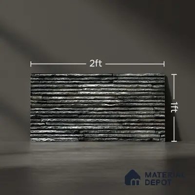 TL 00087 Black 2 ft x 1 ft Stacked Stone Punch Finish Vitrified Wall Cladding Elevation Tile - 9 mm