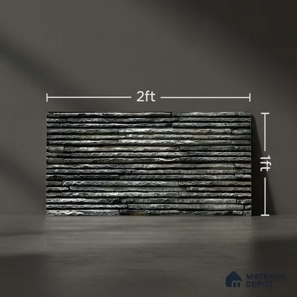 TL 00087 Black 2 ft x 1 ft Stacked Stone Punch Finish Vitrified Wall Cladding Elevation Tile - 9 mm