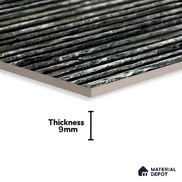 TL 00087 Black 2 ft x 1 ft Stacked Stone Punch Finish Vitrified Wall Cladding Elevation Tile - 9 mm