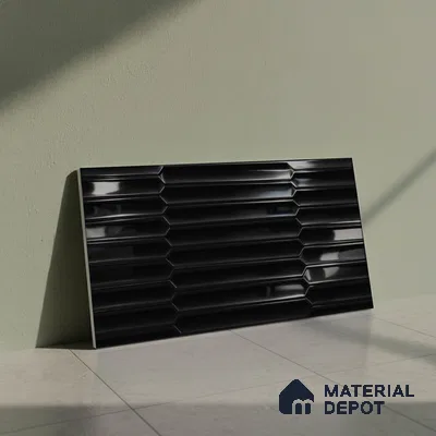 Faux Subway Wall Tile TL 06508  Black 1808 24 inch x 12 inch Ceramic Glossy Finish - 8 mm | Suitable for Accent / Feature Walls, Bathroom, Kitchen Wall & Backsplashes | Please Expect a Slight Variation of Pattern (Sample)