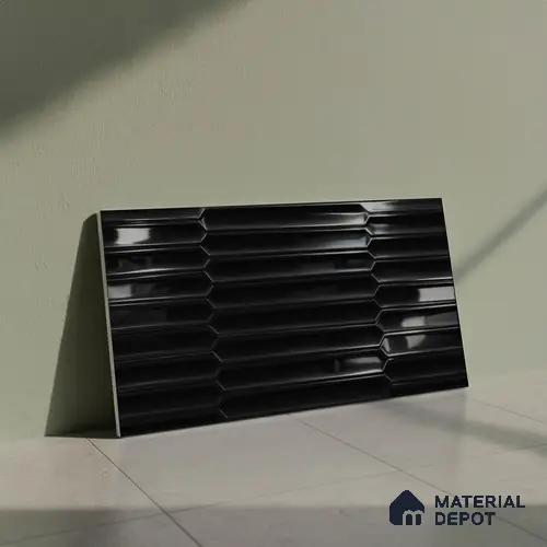 Faux Subway Wall Tile TL 06508  Black 1808 24 inch x 12 inch Ceramic Glossy Finish - 8 mm | Suitable for Accent / Feature Walls, Bathroom, Kitchen Wall & Backsplashes | Please Expect a Slight Variation of Pattern