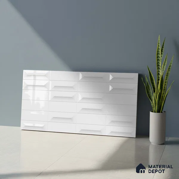 Faux Subway Wall Tile TL 06507 B White 1599 24 inch x 12 inch Ceramic Glossy Finish - 8 mm | Suitable for Accent / Feature Walls, Bathroom, Kitchen Wall & Backsplashes | Please Expect a Slight Variation of Pattern