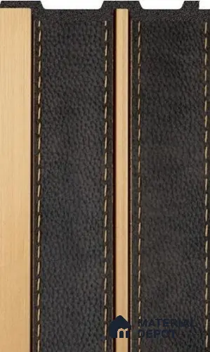 Black Stitch Leather Louver PN 02711 B 8 ft x 4.8 inch Charcoal Panel - 12 mm | Suitable for Feature Wall, TV Unit & Living Room | Width is Subjected to 5% Variation