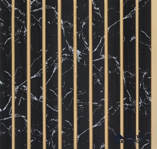 Black Marble Marble Louver PN 02727 O 9.5 ft x 12 inch Charcoal Panel - 8 mm | Suitable for Feature Wall, TV Unit & Living Room | Width is Subjected to 5% Variation