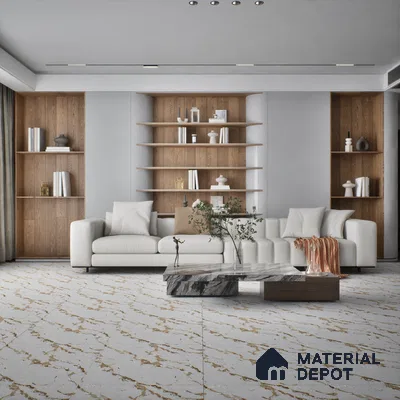 TL 02265 B Beige & White 2 ft x 2 ft Matte Finish Carving Vitrified Floor & Wall Tile - 9.5 mm