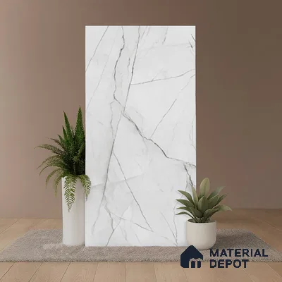 Marble Floor & Wall Tile TL 08541 B | Suprem Silver 4 ft x 2 ft Sugar Matte Finish Porcelain Tile - 9 mm | 4 Random Design | Suitable for Living Room, Bedroom, Bathroom & Kitchen