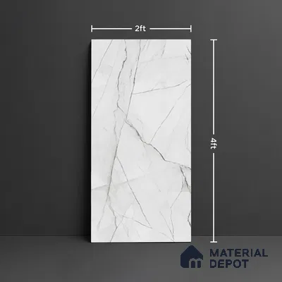 Marble Floor & Wall Tile TL 08541 B | Suprem Silver 4 ft x 2 ft Sugar Matte Finish Porcelain Tile - 9 mm | 4 Random Design | Suitable for Living Room, Bedroom, Bathroom & Kitchen