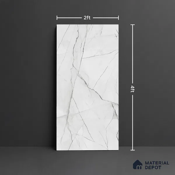 Marble Floor & Wall Tile TL 08541 B | Suprem Silver 4 ft x 2 ft Sugar Matte Finish Porcelain Tile - 9 mm | 4 Random Design | Suitable for Living Room, Bedroom, Bathroom & Kitchen