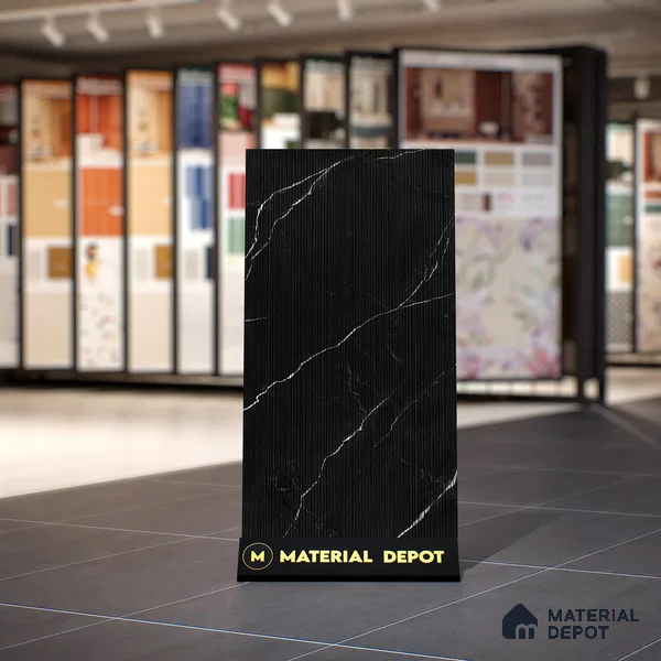 Marble Floor & Wall Tile | TL 00682 Black Matte Finish 4 ft x 2 ft Matte Finish Vitrified Vitrified Tile - 9 mm | Suitable For Living Room, Bedroom, Dining Area