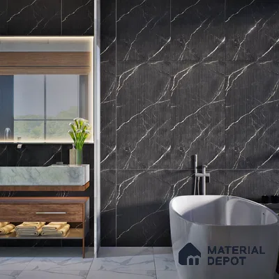 Marble Floor & Wall Tile | TL 00682 Black Matte Finish 4 ft x 2 ft Matte Finish Vitrified Vitrified Tile - 9 mm | Suitable For Living Room, Bedroom, Dining Area