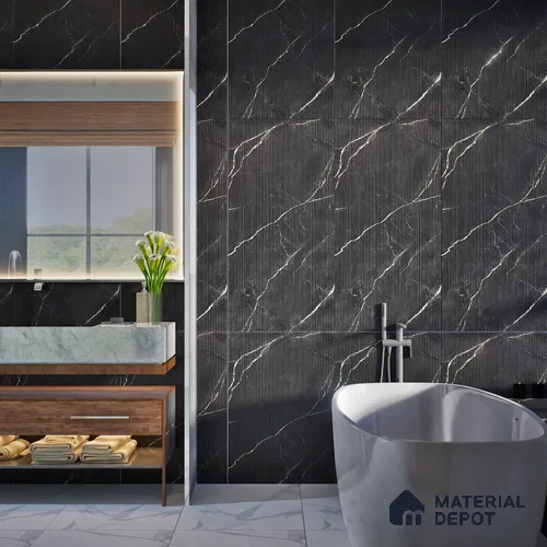 Marble Floor & Wall Tile | TL 00682 Black Matte Finish 4 ft x 2 ft Matte Finish Vitrified Vitrified Tile - 9 mm | Suitable For Living Room, Bedroom, Dining Area
