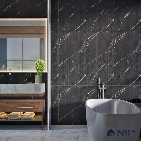 Marble Floor & Wall Tile | TL 00682 Black Matte Finish 4 ft x 2 ft Matte Finish Vitrified Vitrified Tile - 9 mm | Suitable For Living Room, Bedroom, Dining Area