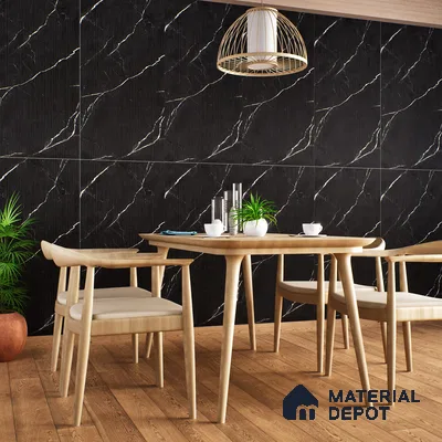 Marble Floor & Wall Tile | TL 00682 Black Matte Finish 4 ft x 2 ft Matte Finish Vitrified Vitrified Tile - 9 mm | Suitable For Living Room, Bedroom, Dining Area