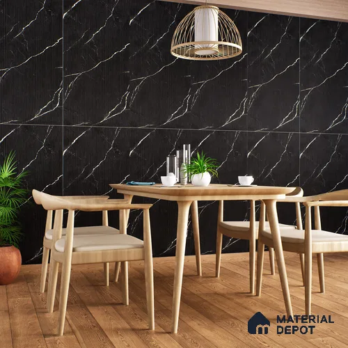 Marble Floor & Wall Tile | TL 00682 Black Matte Finish 4 ft x 2 ft Matte Finish Vitrified Vitrified Tile - 9 mm | Suitable For Living Room, Bedroom, Dining Area