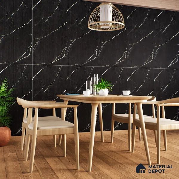 Marble Floor & Wall Tile | TL 00682 Black Matte Finish 4 ft x 2 ft Matte Finish Vitrified Vitrified Tile - 9 mm | Suitable For Living Room, Bedroom, Dining Area