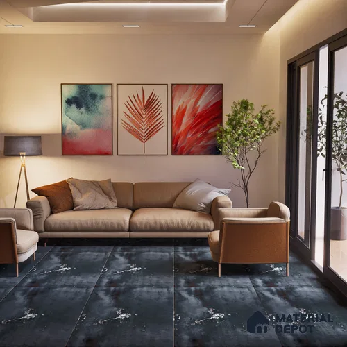 Metallic Floor & Wall Tile TL 06495 Ferro Black 4 ft x 2 ft Vitrified Matte Finish - 9 mm | Suitable for Living Room, Bedroom, Kitchen & Bathroom