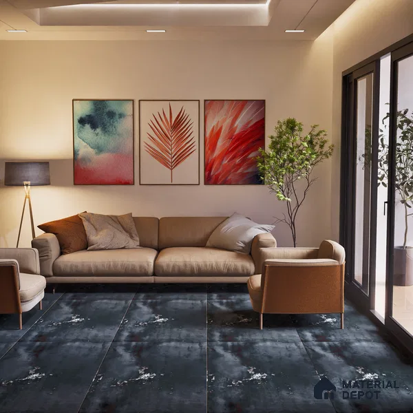 Metallic Floor & Wall Tile TL 06495 Ferro Black 4 ft x 2 ft Vitrified Matte Finish - 9 mm | Suitable for Living Room, Bedroom, Kitchen & Bathroom (Sample)