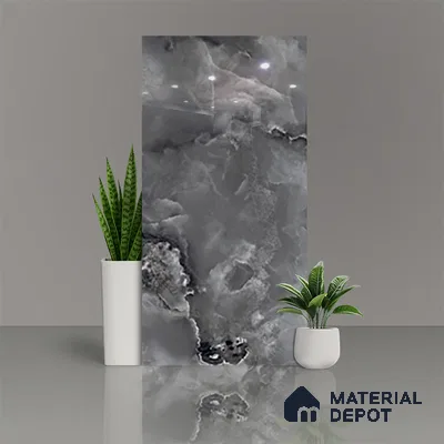 Marble Floor & Wall Tile TL 05573 Black Onyx Viser 4 ft x 2 ft Glossy Finish Vitrified Tile - 9 mm (Random 4)