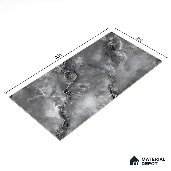 Marble Floor & Wall Tile TL 05573 Black Onyx Viser 4 ft x 2 ft Glossy Finish Vitrified Tile - 9 mm (Random 4)