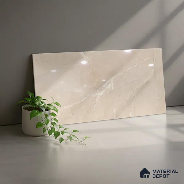 Marble Wall Tile TL 06655 Etania Crema 2 ft x 1 ft Ceramic Glossy Finish - 8 mm | Suitable for Living Room, Kitchen & Bathroom (Sample)