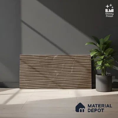 Highlighter Wall Tile TL 06655 D Etania Coffee Waves 2 ft x 1 ft Ceramic Glossy Finish - 8 mm | Suitable for Living Room, Kitchen & Bathroom (Sample)