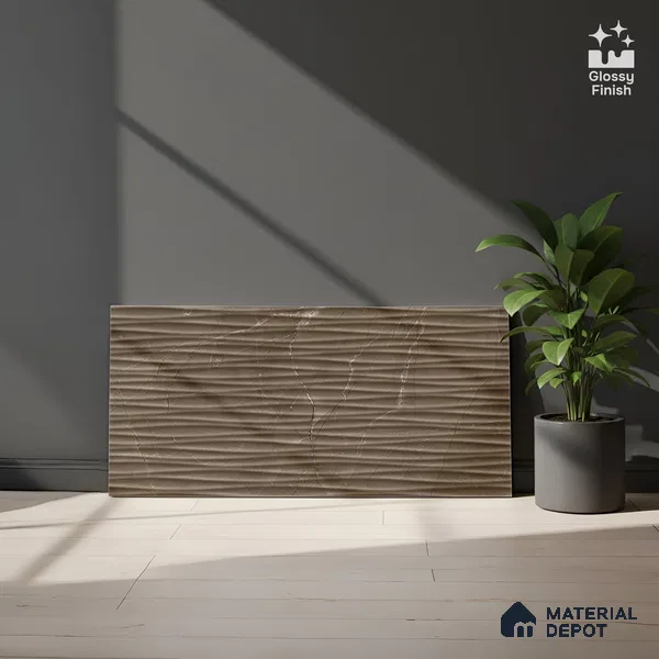 Highlighter Wall Tile TL 06655 D Etania Coffee Waves 2 ft x 1 ft Ceramic Glossy Finish - 8 mm | Suitable for Living Room, Kitchen & Bathroom (Sample)