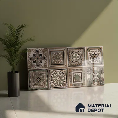 Highlighter Wall Tile TL 06655 E Etania Coffee Decor 03 2 ft x 1 ft Ceramic Glossy Finish - 8 mm | Suitable for Living Room, Kitchen & Bathroom