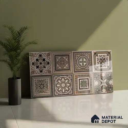 Highlighter Wall Tile TL 06655 E Etania Coffee Decor 03 2 ft x 1 ft Ceramic Glossy Finish - 8 mm | Suitable for Living Room, Kitchen & Bathroom