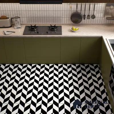 Moroccan Wall & Floor Tile TL 01439 Black & Polar White 2 ft x 2 ft Matte Finish Vitrified Tile - 9 mm | Suitable For Kitchen, Bathroom, Dining Area | Please Expect a Slight Variation of Pattern