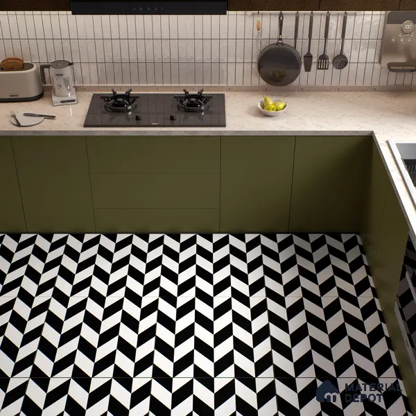Moroccan Wall & Floor Tile TL 01439 Black & Polar White 2 ft x 2 ft Matte Finish Vitrified Tile - 9 mm | Suitable For Kitchen, Bathroom, Dining Area | Please Expect a Slight Variation of Pattern