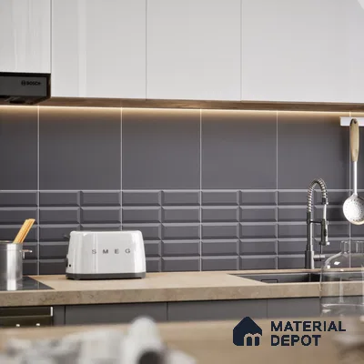 Faux Subway Wall Tile TL 04920 J Estilo Retro Brick Urban Charcoal 1 ft x 1 ft Ceramic Matte Finish - 9 mm | Suitable for Highlighter Walls, Foyer, Bathroom, Kitchen Wall & Backsplashes | Please Expect a Slight Variation of Pattern (Sample)