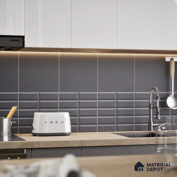 Faux Subway Wall Tile TL 04920 J Estilo Retro Brick Urban Charcoal 1 ft x 1 ft Ceramic Matte Finish - 9 mm | Suitable for Highlighter Walls, Foyer, Bathroom, Kitchen Wall & Backsplashes | Please Expect a Slight Variation of Pattern (Sample)